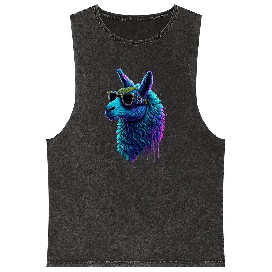 Neon Alpaca with Glasses Mineral Wash Tank Tops