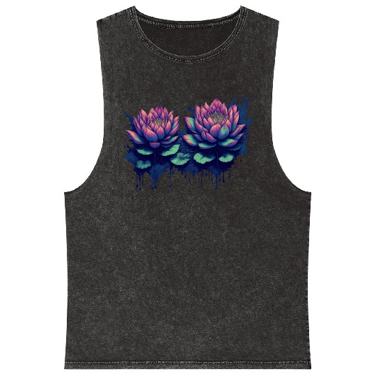 Neon Lotus Flowers Mineral Wash Tank Tops