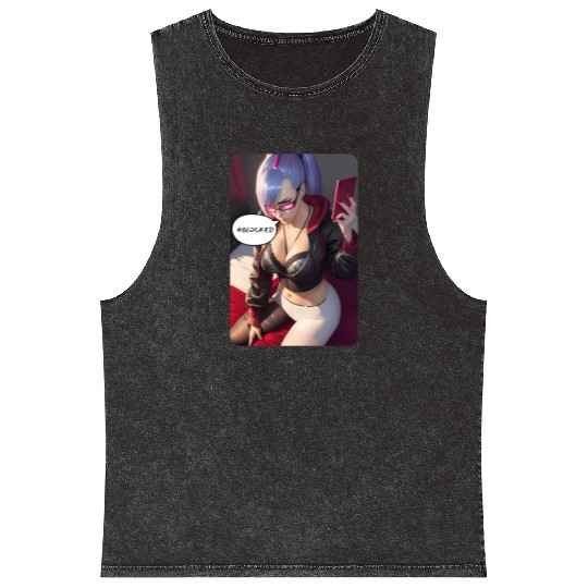 Cyberpunk Waifu Influencer Design 4 Mineral Wash Tank Tops