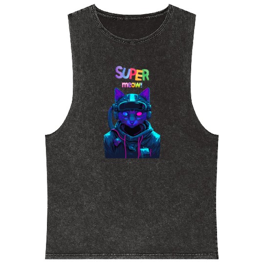 super meow Mineral Wash Tank Tops, cute cat