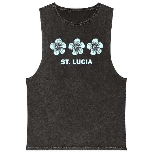 St Lucia Tropical Hibiscus Flower Mineral Wash Tank Tops