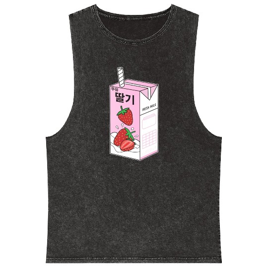 K Pop Strawberry Milk Drink Korea Kpop Korean Mineral Wash Tank Tops