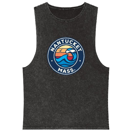 Nantucket Massachusetts Ma Nautical Waves Mineral Wash Tank Tops