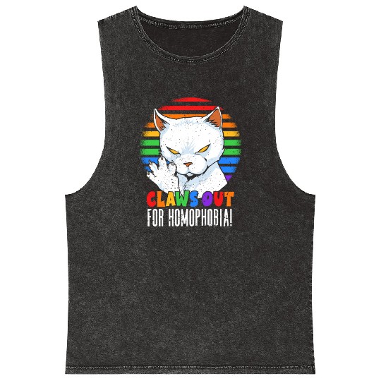 Claws Out for Homophobia Rainbow Angry LGBT Cat Mineral Wash Tank Tops