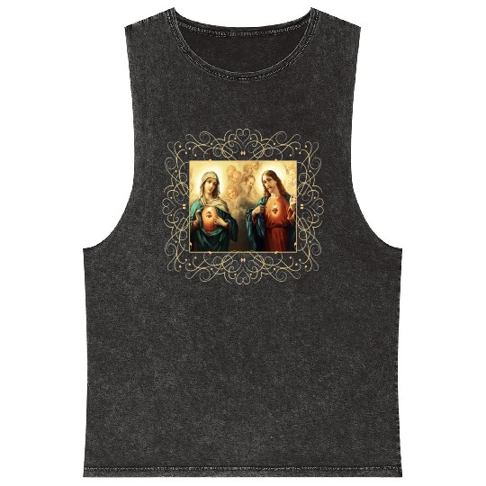 Sacred Heart and Immaculate Heart Picture Jesus an Mineral Wash Tank Tops