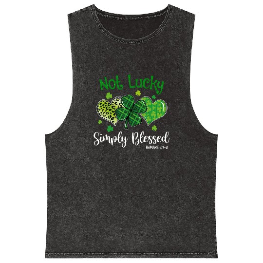 Not Lucky ly Blessed Christian Shamrock St Mineral Wash Tank Tops