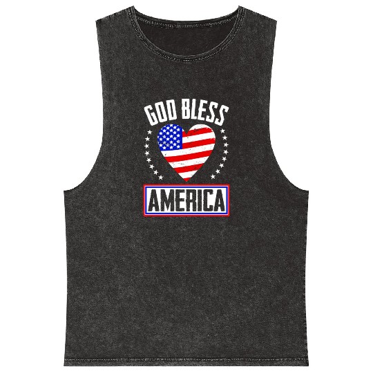God Bless America Independence Day USA Patriot Mineral Wash Tank Tops