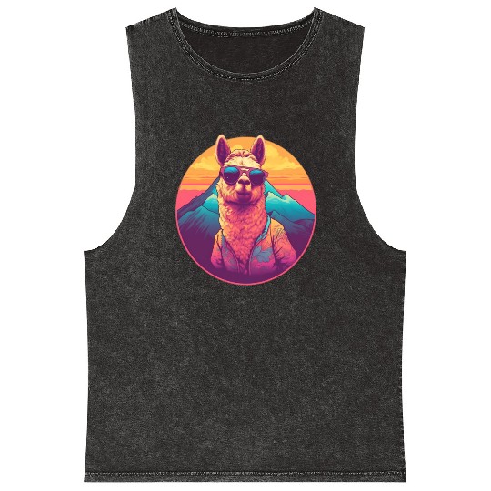 Funny Alpaca with Sunglasses - Alpacatude Mineral Wash Tank Tops