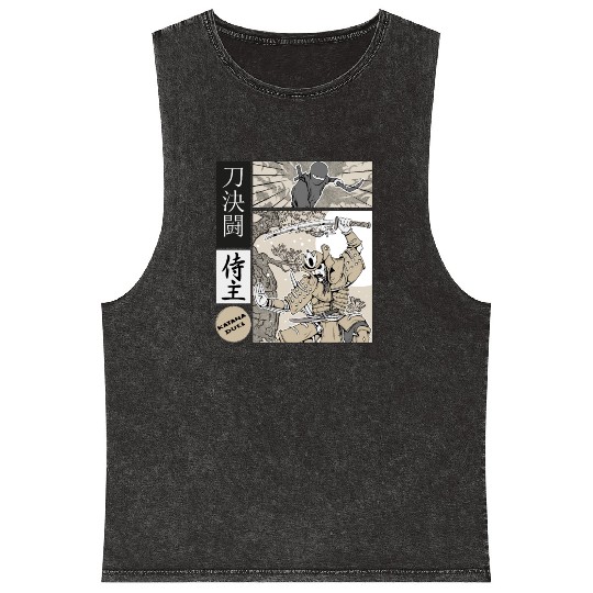 Katana Samurai Vs Ninja Warrior Comic Strip style Mineral Wash Tank Tops