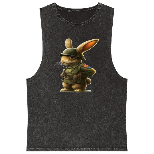 Courageous Bunny Soldier Mineral Wash Tank Tops