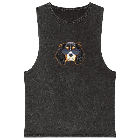 Cavalier King Charles Spaniel Wearing Sunglasses Mineral Wash Tank Tops