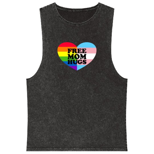 Free Mom Hugs Gay Pride Trans Flag LGBTQ Free Hugs Mineral Wash Tank Tops