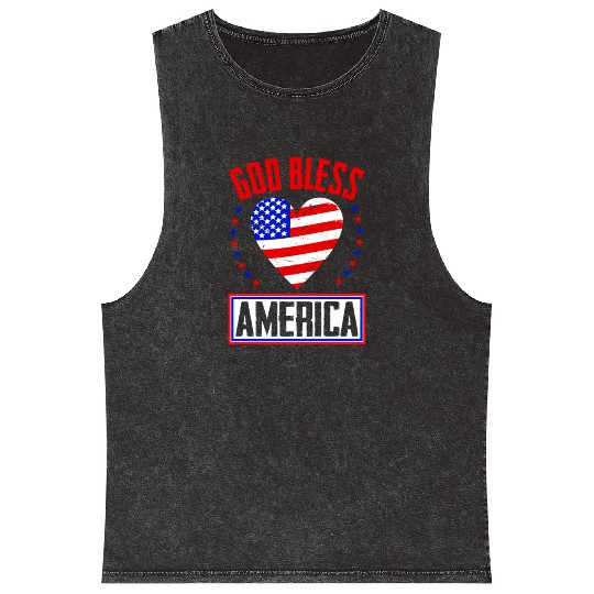 God Bless America Independence Day USA Patriot Mineral Wash Tank Tops