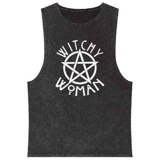 WITCHY WOMAN WITH STAR AND CIRCLE green Mineral Wash Tank Tops