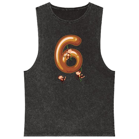 Monkey Safari Animal Number 6 6th Sixth Mineral Wash Tank Tops