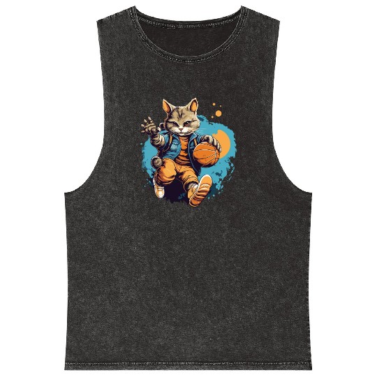 Basketball Cat Basketball Player I Love Basketball Mineral Wash Tank Tops