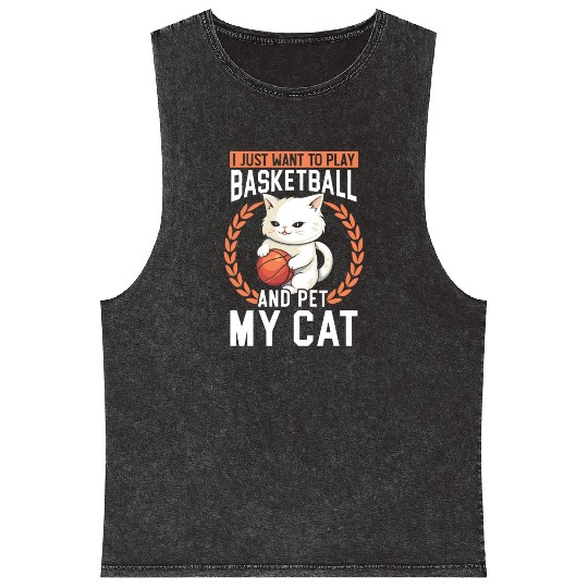 Basketball Cat Basketball Player I Love Basketball Mineral Wash Tank Tops