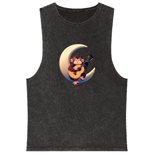 Musical monkey in the crescent Mineral Wash Tank Tops