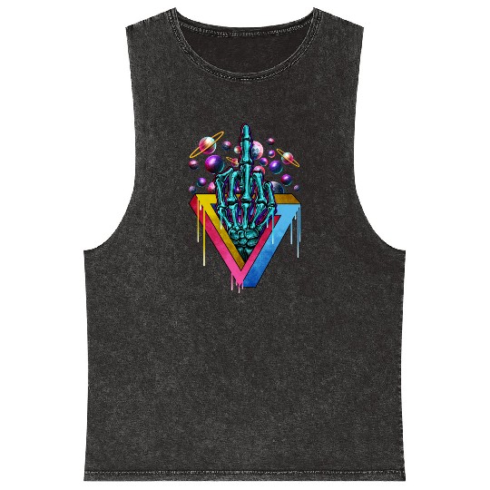 Trippy skeleton middle finger Mineral Wash Tank Tops