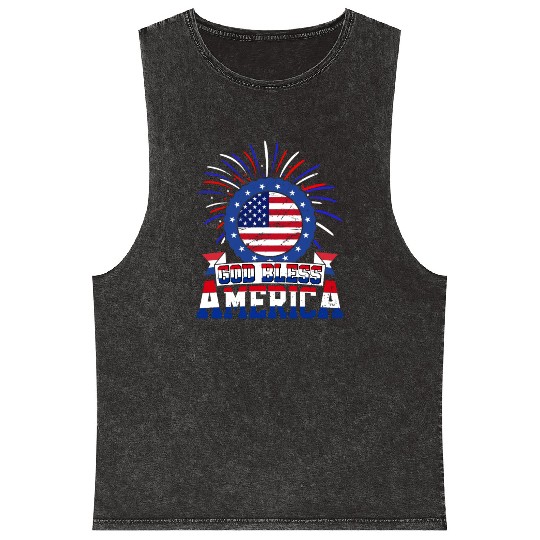 God Bless America Independence Day USA Patriot Mineral Wash Tank Tops