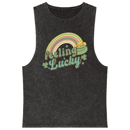 Feeling Lucky Saint Patricks Day Rainbow quote Mineral Wash Tank Tops