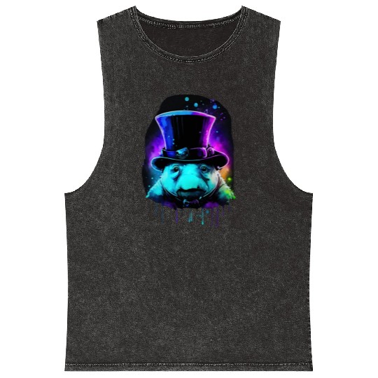 Cute Tardigrade in a Top Hat - Retro Disco Drip Ar Mineral Wash Tank Tops