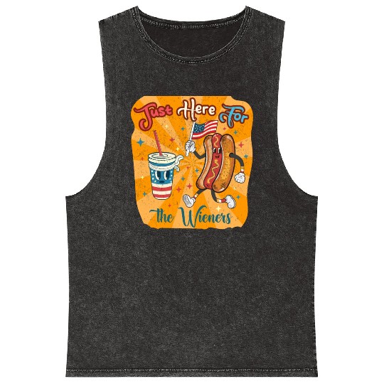 I'm Just Here For The Wieners Cartoon Hot Dog 4Th Mineral Wash Tank Tops