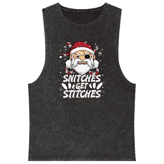 Snitches Get Stitches Santa Hat Funny Santa Pirate Mineral Wash Tank Tops