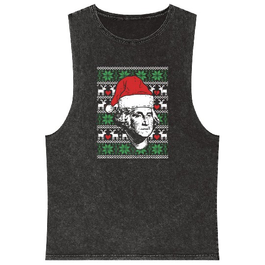 Ugly George Washington Patriotic President Mineral Wash Tank Tops