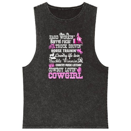 Barrel Racing Cowgirl Mineral Wash Tank Tops
