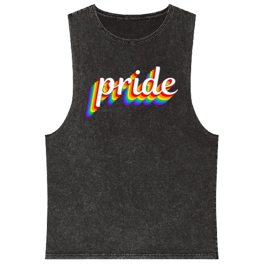 Happy Pride Rainbow Multi Color Gay Lesbian Lgbtq Mineral Wash Tank Tops