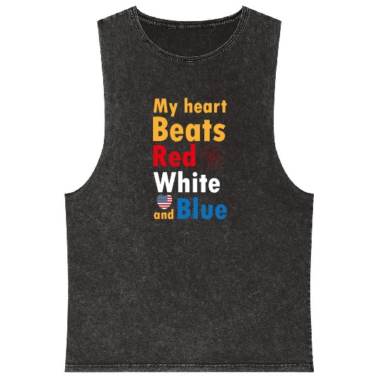 my heart beats red white and blue Mineral Wash Tank Tops