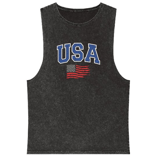 USA Flag Patriotic 4th of July America Mineral Wash Tank Tops