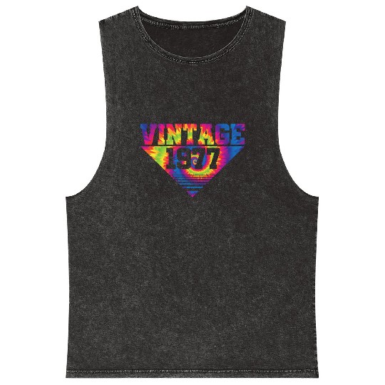 Vintage 1977 Tie Dye Splash Color Triangle Mineral Wash Tank Tops