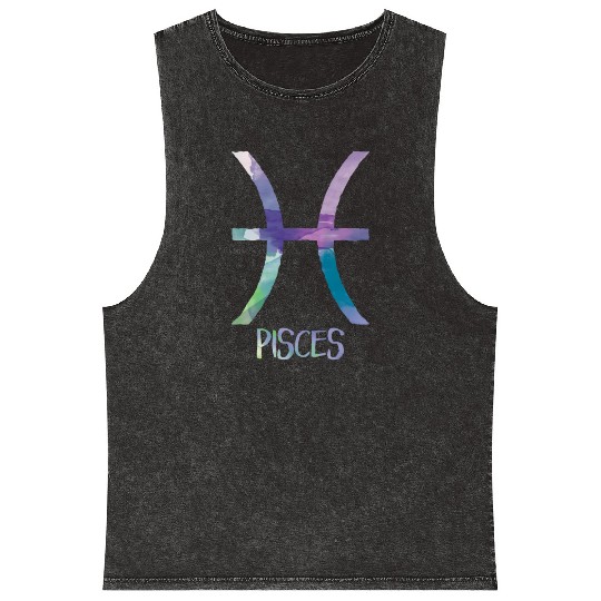 Pisces Zodiac Symbol Astrology Fish Water Sign Mineral Wash Tank Tops