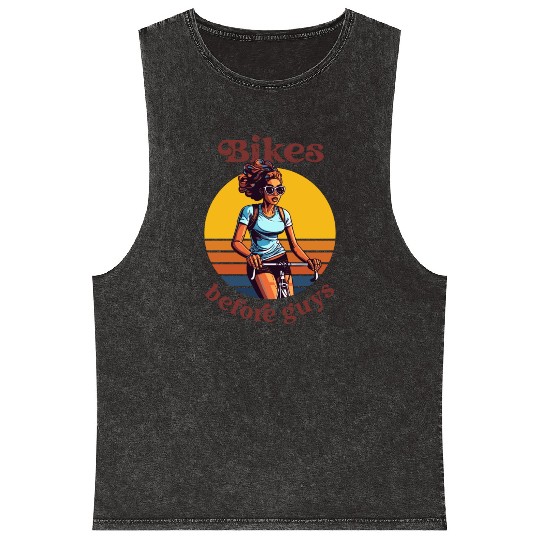 Bikes Before Guys Bicycle, Cycling Black Women Mineral Wash Tank Tops