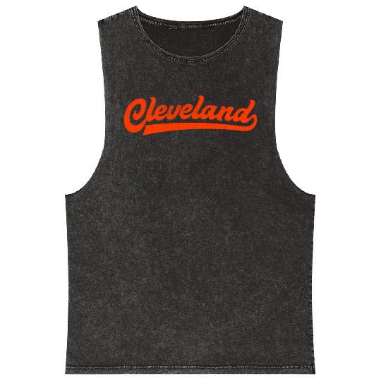 I Love Cleveland Ohio Sports Script Mineral Wash Tank Tops