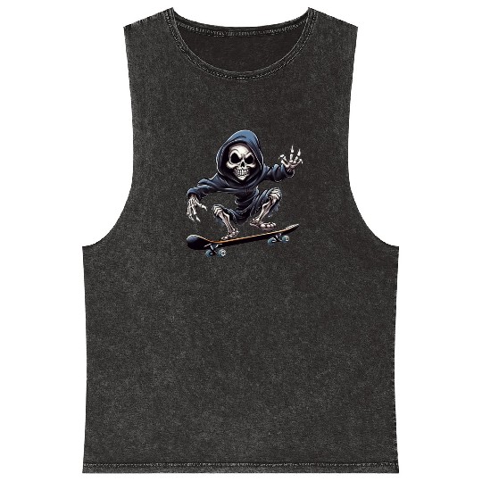 Embrace the Afterlife on Wheels: Grim Reaper Skate Mineral Wash Tank Tops