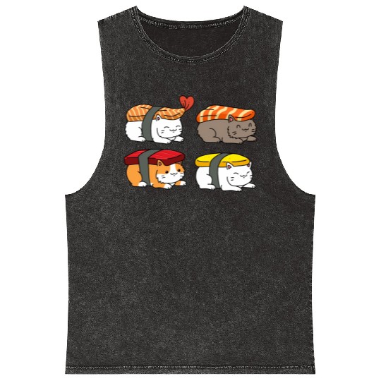 Cat Sushi Mineral Wash Tank Tops