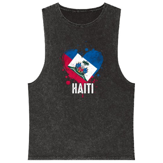 Haitian Vacation Haiti Flag Mineral Wash Tank Tops