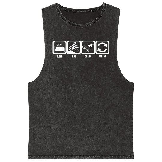 Sleep Ride Crash Repeat White Mountain Bike Mineral Wash Tank Tops
