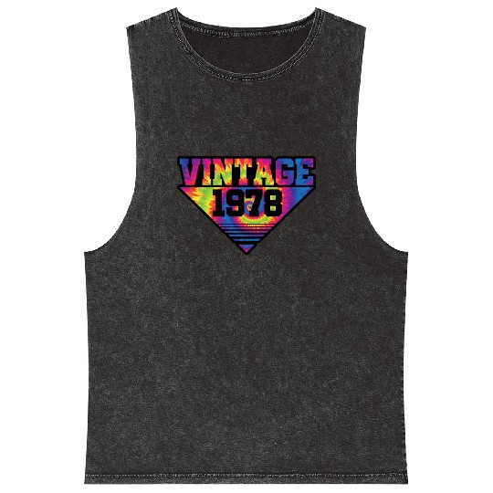 Vintage 1978 Tie Dye Splash Color Triangle Mineral Wash Tank Tops