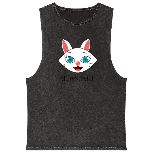 Mewsome White Cat Face Mineral Wash Tank Tops