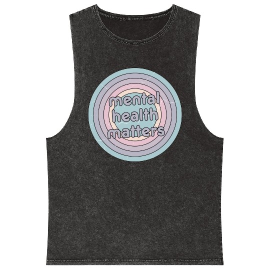 Mental Health Matters | Retro Circle French Grey Mineral Wash Tank Tops