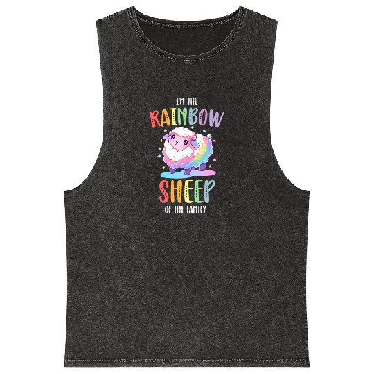 Rainbow Sheep LGBTQ Transgender Pride Community Mineral Wash Tank Tops