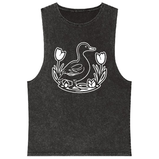 Duck Bird Nature Pond Mineral Wash Tank Tops