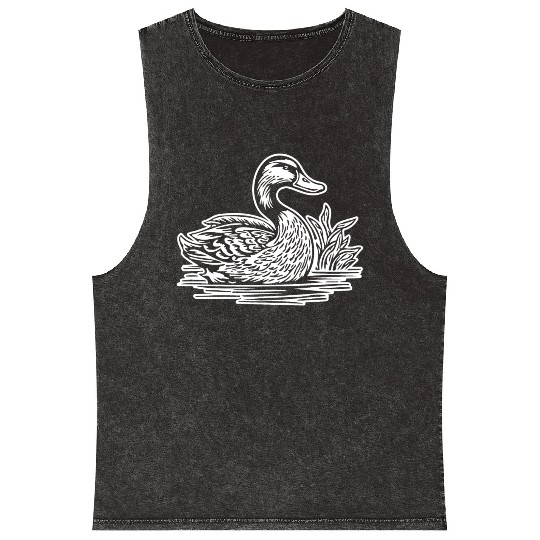 Duck Bird Nature Pond Mineral Wash Tank Tops