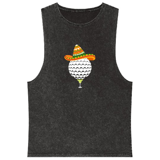 Margarita Golf Ball Mexican Sombrero Mineral Wash Tank Tops