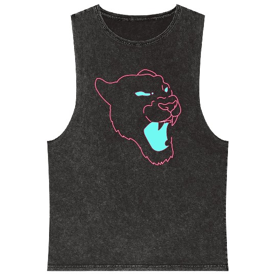 Neon Panther Graphic Illustration hipster yellow Mineral Wash Tank Tops