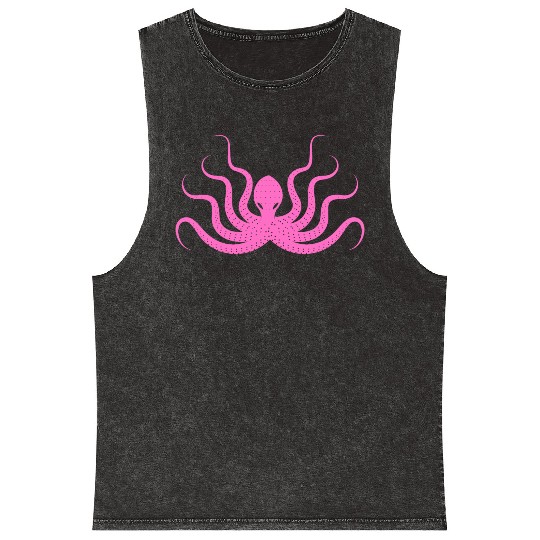 Menace Octopus Neon Pink Mineral Wash Tank Tops